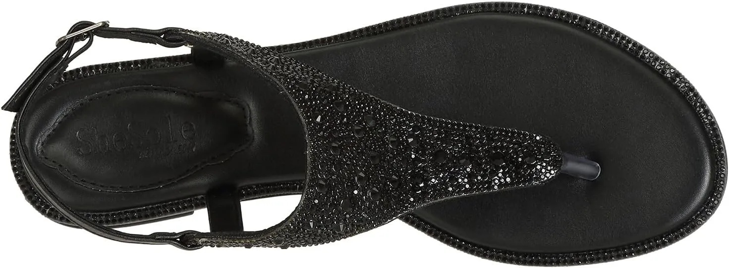 SheSole Women's Silver Thong Sandals Dressy Summer Bling Rhinestone Flat Wedding Shoes