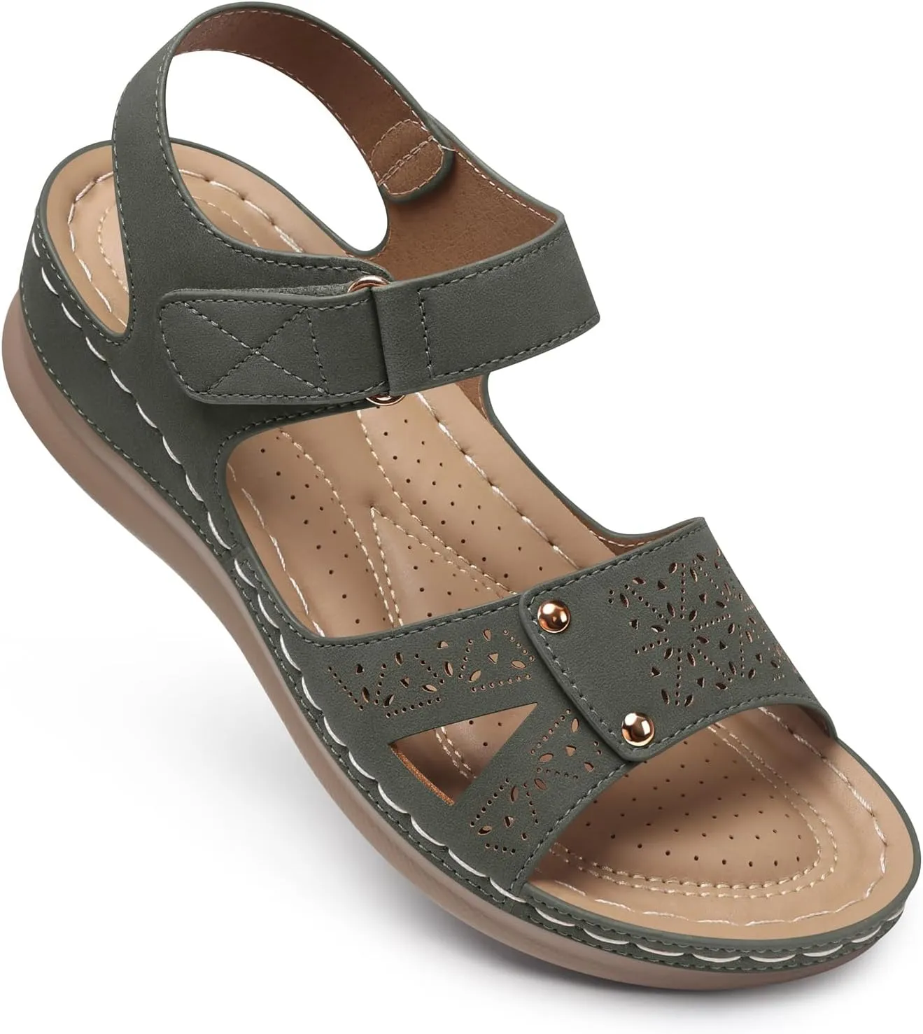 SHIBEVER Flat Sandals for Women Dressy: Comfortable Flats Sandals Women Open Toe Ankle Strap Walking Shoes Summer