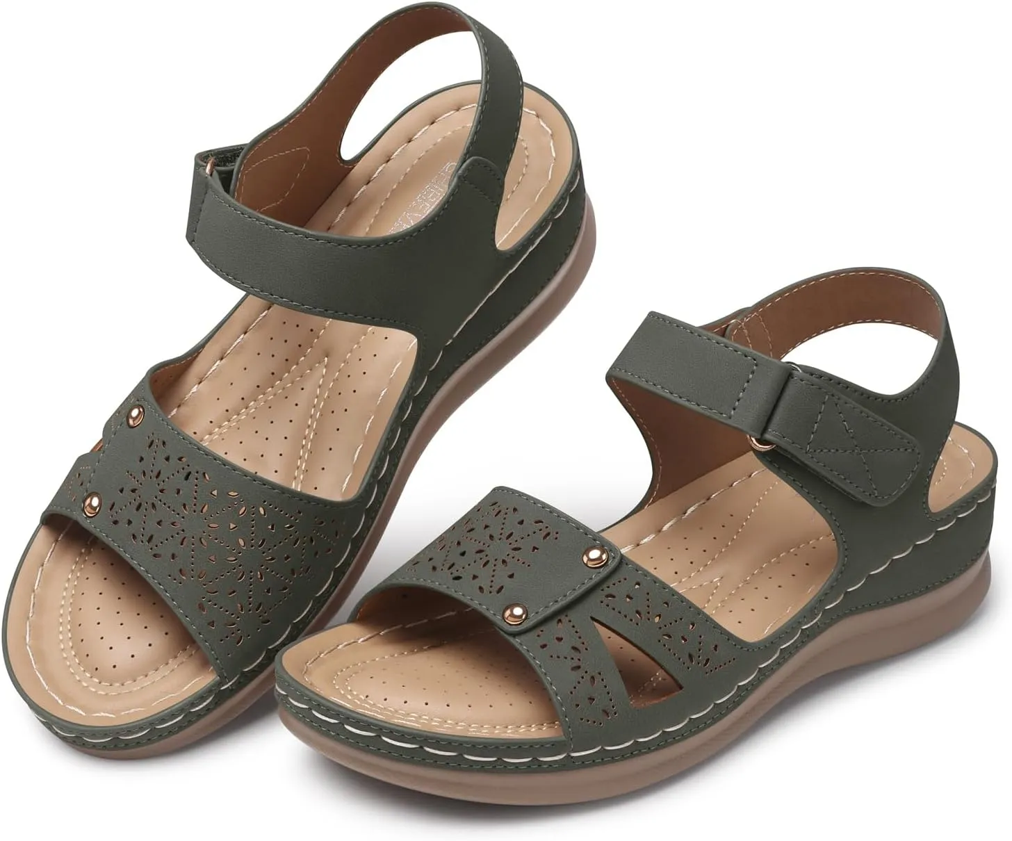 SHIBEVER Flat Sandals for Women Dressy: Comfortable Flats Sandals Women Open Toe Ankle Strap Walking Shoes Summer
