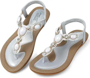 SHIBEVER Flat Sandals for Women Dressy: Summer Comfortable Dress Thong Flats Sandal