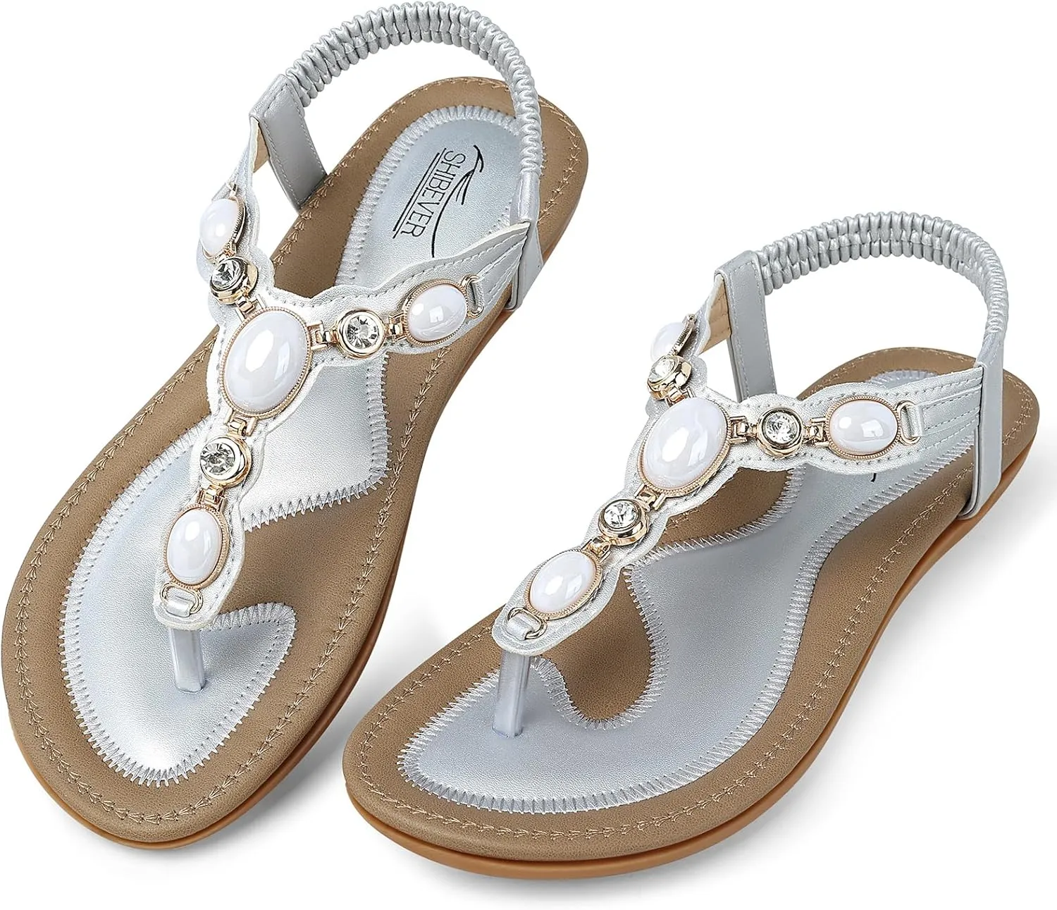SHIBEVER Flat Sandals for Women Dressy: Summer Comfortable Dress Thong Flats Sandal