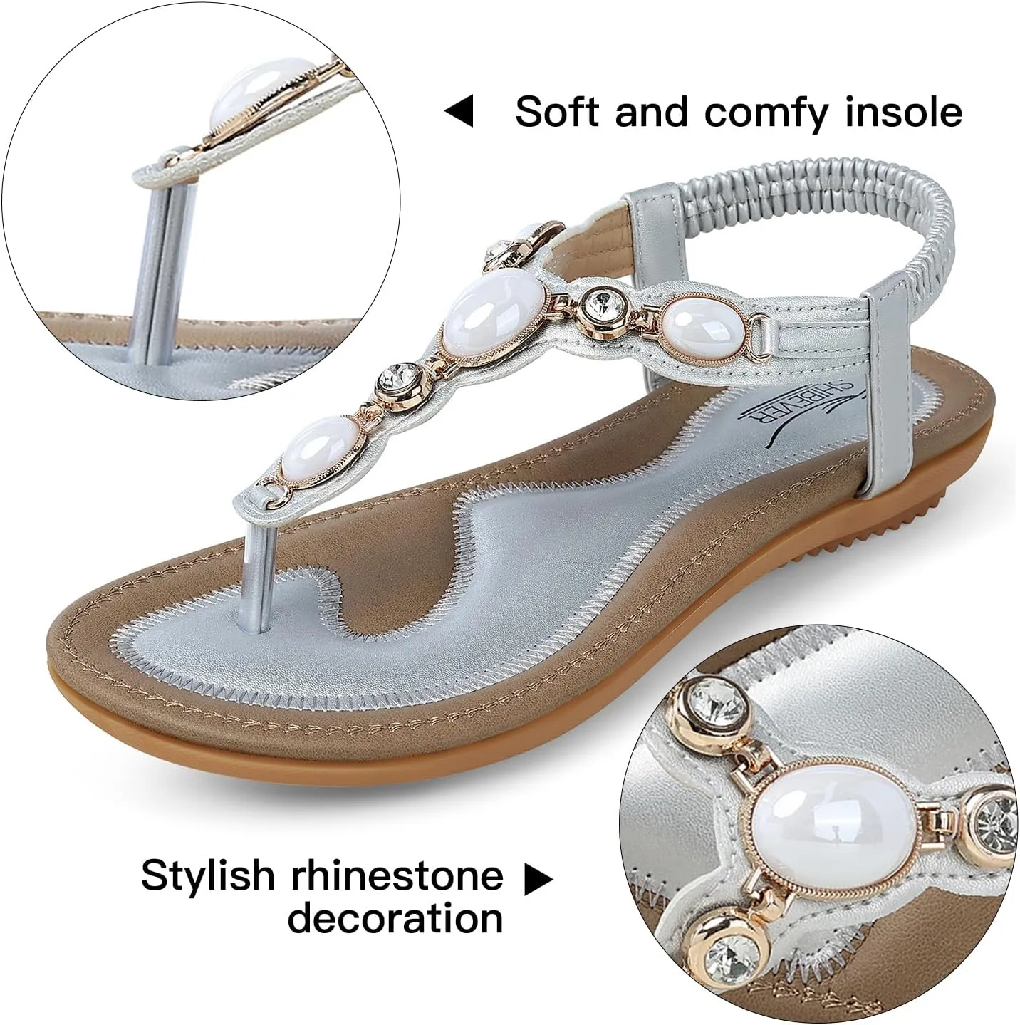 SHIBEVER Flat Sandals for Women Dressy: Summer Comfortable Dress Thong Flats Sandal