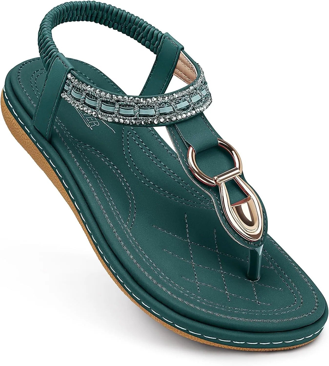 SHIBEVER Womens Sandals Dressy Summer: Women Comfortable Walking Flat Bohemian T-Strap Ladies Casual Comfy Sandals