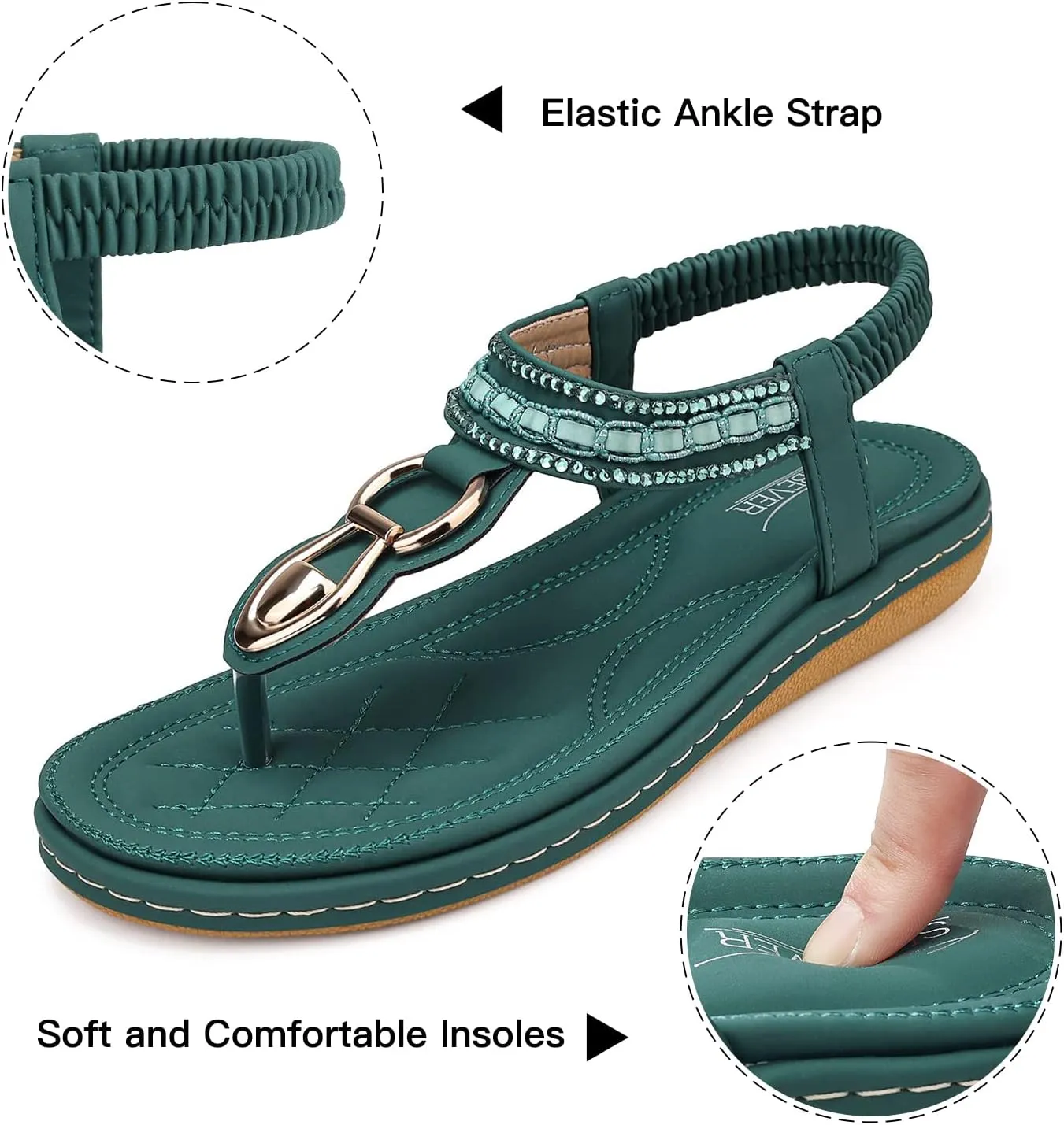 SHIBEVER Womens Sandals Dressy Summer: Women Comfortable Walking Flat Bohemian T-Strap Ladies Casual Comfy Sandals