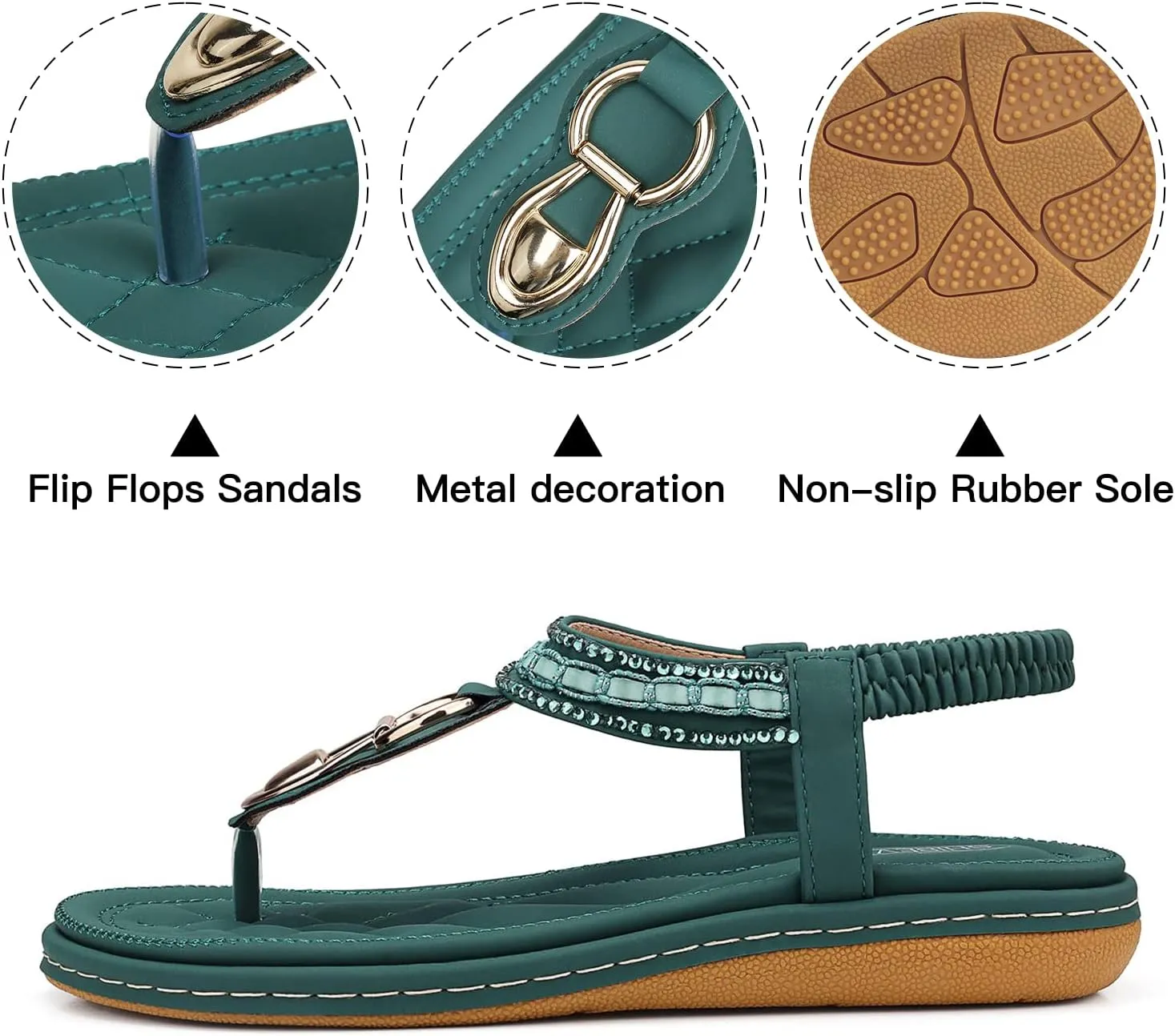 SHIBEVER Womens Sandals Dressy Summer: Women Comfortable Walking Flat Bohemian T-Strap Ladies Casual Comfy Sandals