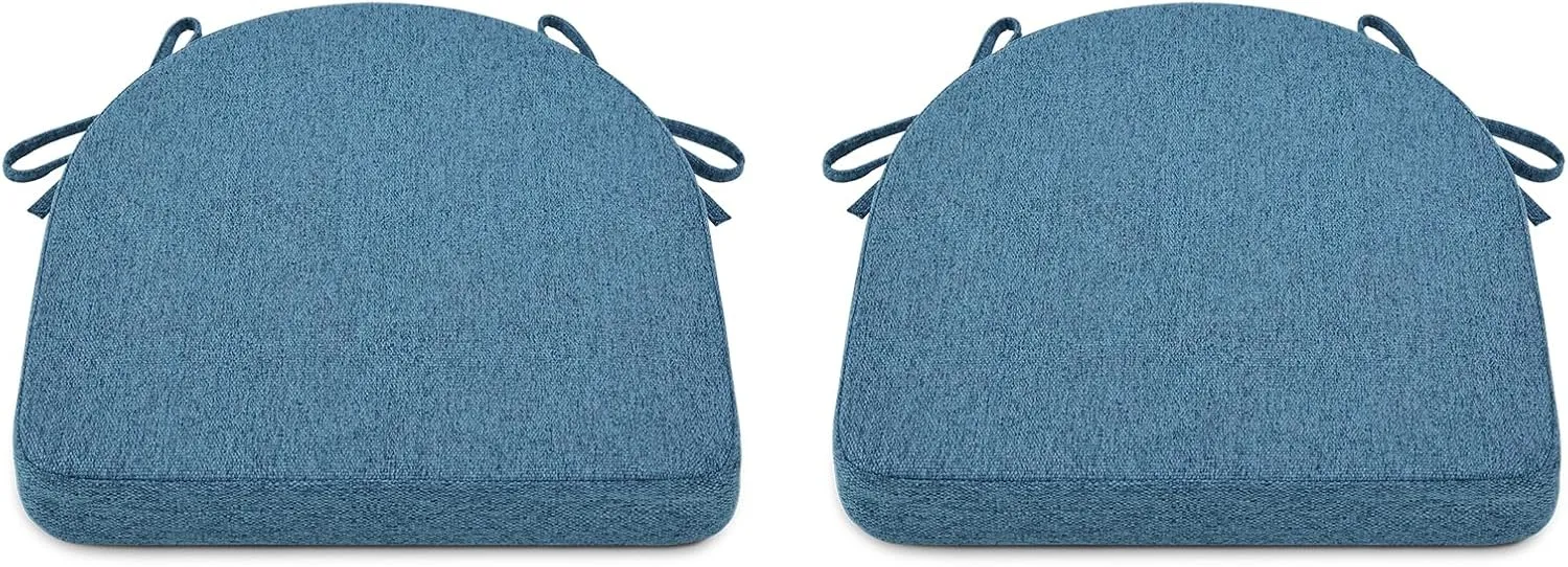 Shinnwa Dining Chair Cushions Set of 2, Non-Slip Kitchen Chair Cushions with Ties and Machine Washable Cover, 2 Pack, 17 x 16.5 x 2in, Blue