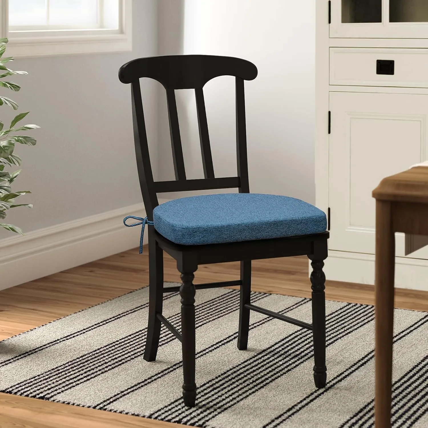 Shinnwa Dining Chair Cushions Set of 2, Non-Slip Kitchen Chair Cushions with Ties and Machine Washable Cover, 2 Pack, 17 x 16.5 x 2in, Blue