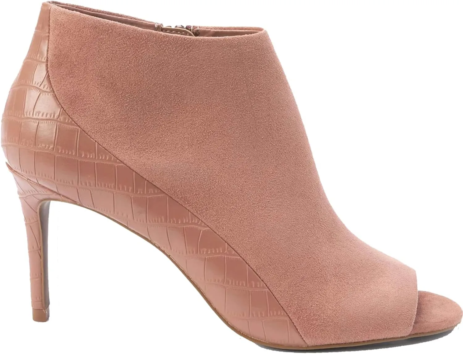 SHODENSE Open Peep Toe Stiletto Booties for Women Zipper Sexy 3" High Heels Ankle Boots Crocodile Zip Up Dress Boot Round Toe Suede Sandal Booties Patchwork Fall Summer Party Wedding Office 4-11 M US