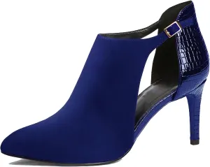 SHODENSE Women Pointed Toe Stiletto Heel Booties Cut Out Suede Sandal Booties Crocodile 3 Inch Thin high heel Ankle Boots Side Cut Buckle Closed Toe Summer Booties Heels Sexy Chic Party 4-11 M US