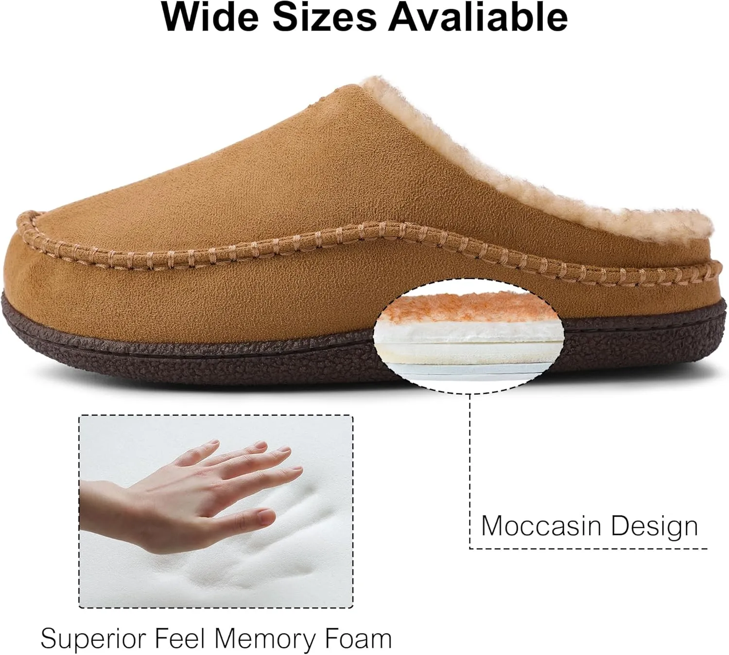 shoeslocker Mens Slippers Comfy Moccasin Slippers Wide Loafer House Shoes Indoor Outdoor