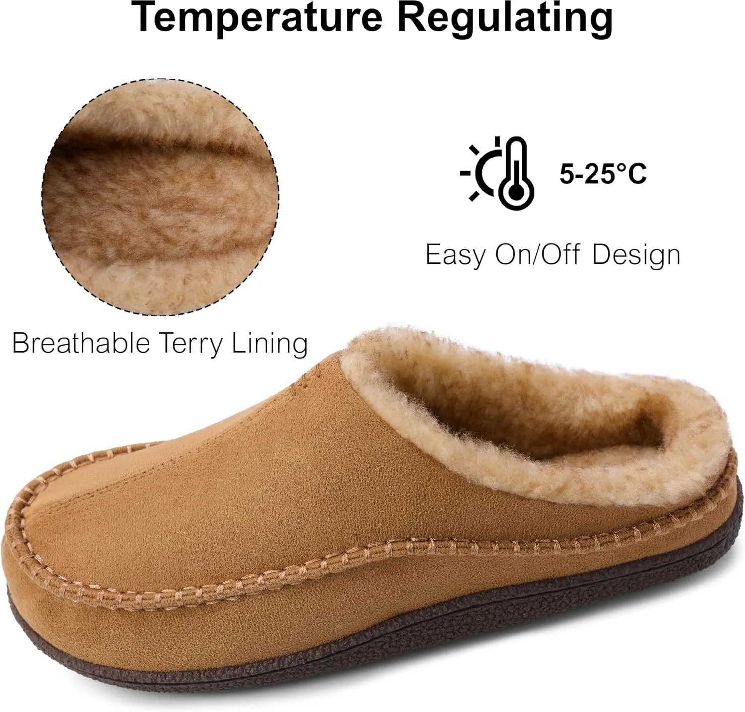 shoeslocker Mens Slippers Comfy Moccasin Slippers Wide Loafer House Shoes Indoor Outdoor