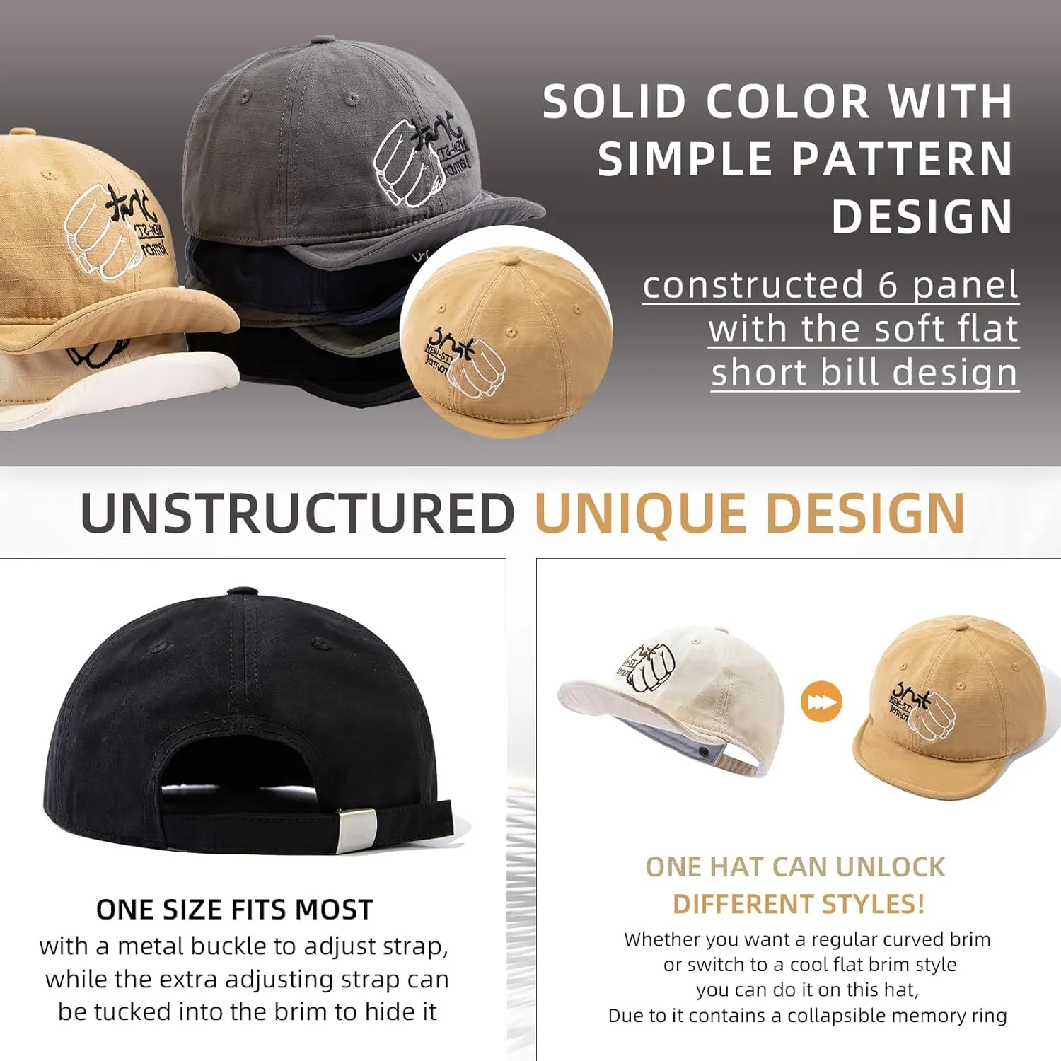 Short Brim Baseball Cap Casual Cadet Caps Flat Bill Trucker Hat Dad Hats Lightweight Umpire Hat Hip Hop Dancing Hats