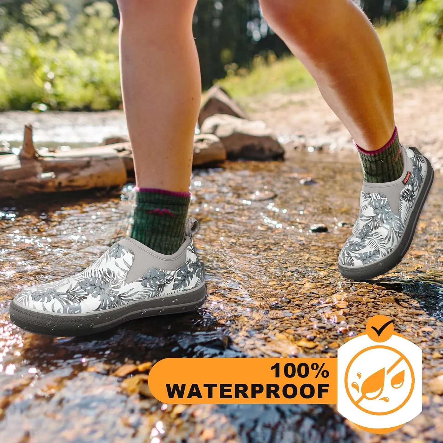Showave Men's Deck Boots Rain Boots Waterproof Slip-on Low Cut Shoes, Non-Slip Rubber Boots, Lightweight Shoes Outdoor for Walk, Mud, Fishing, Gardening & Farming