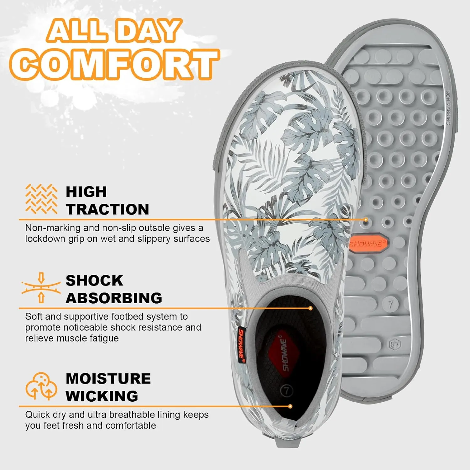 Showave Men's Deck Boots Rain Boots Waterproof Slip-on Low Cut Shoes, Non-Slip Rubber Boots, Lightweight Shoes Outdoor for Walk, Mud, Fishing, Gardening & Farming