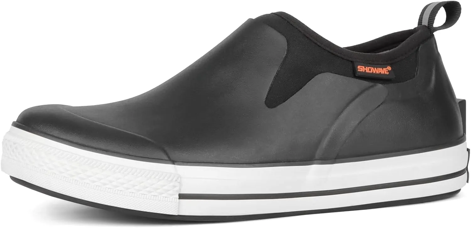 Showave Men's Deck Boots Rain Boots Waterproof Slip-on Low Cut Shoes, Non-Slip Rubber Boots, Lightweight Shoes Outdoor for Walk, Mud, Fishing, Gardening & Farming