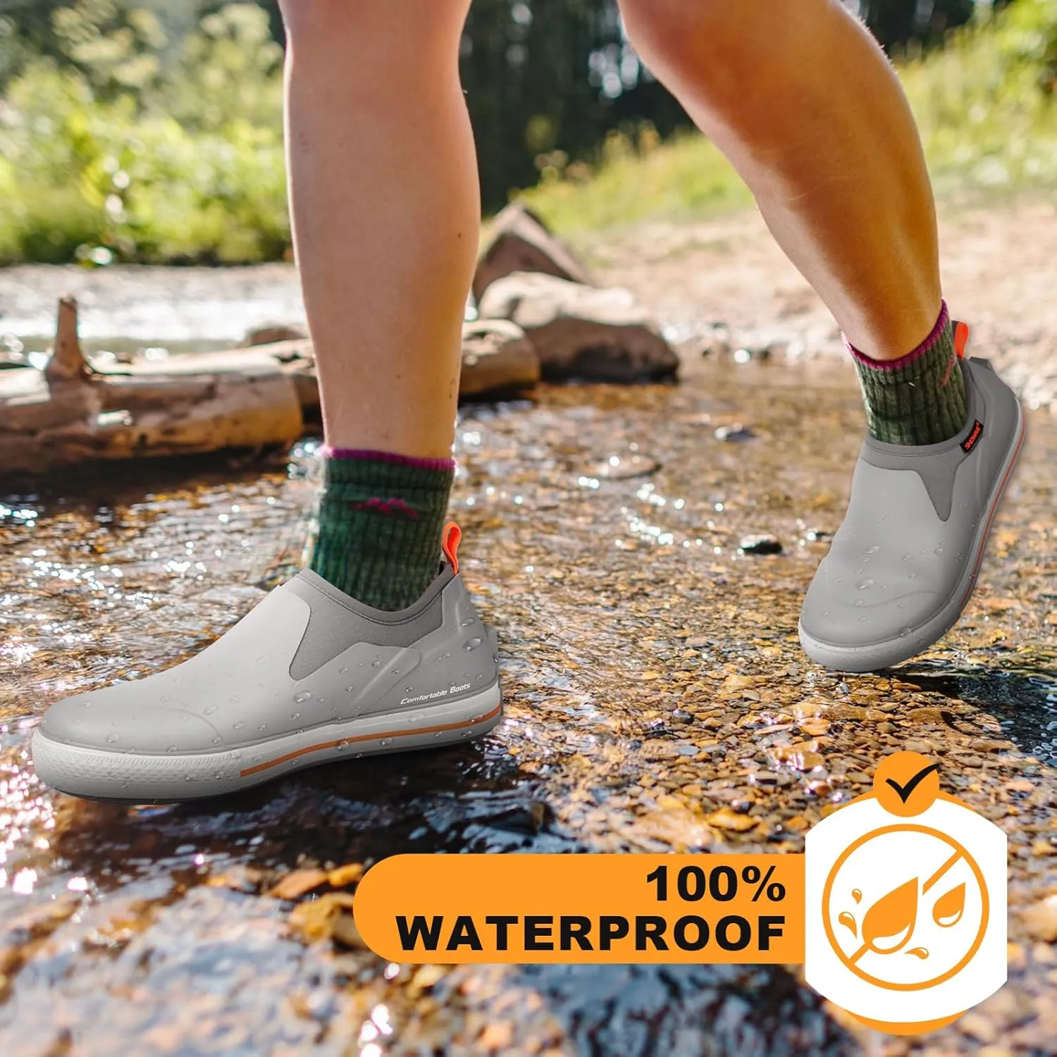 Showave Men's Deck Boots Rain Boots Waterproof Slip-on Low Cut Shoes, Non-Slip Rubber Boots, Lightweight Shoes Outdoor for Walk, Mud, Fishing, Gardening & Farming