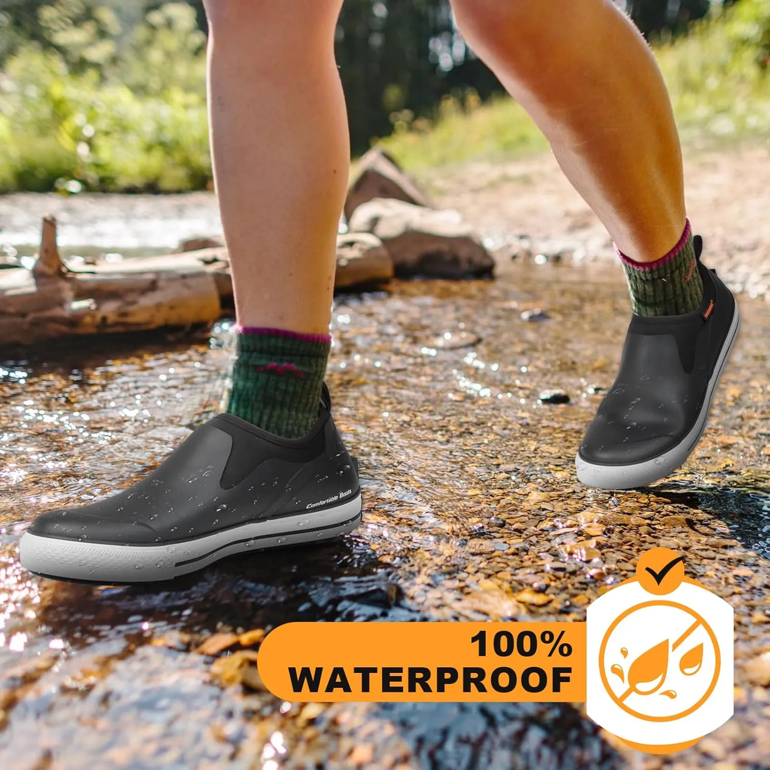 Showave Men's Deck Boots Rain Boots Waterproof Slip-on Low Cut Shoes, Non-Slip Rubber Boots, Lightweight Shoes Outdoor for Walk, Mud, Fishing, Gardening & Farming