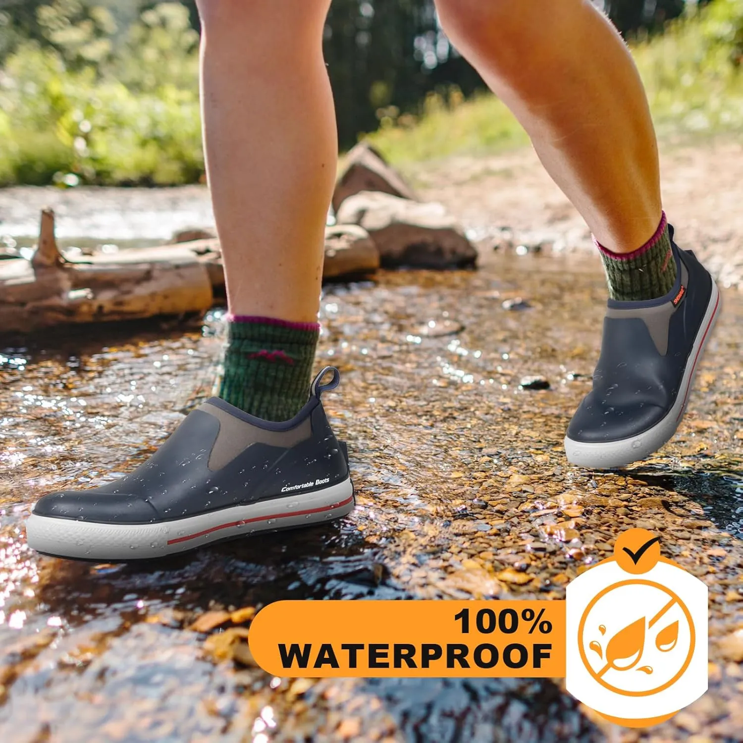 Showave Men's Deck Boots Rain Boots Waterproof Slip-on Low Cut Shoes, Non-Slip Rubber Boots, Lightweight Shoes Outdoor for Walk, Mud, Fishing, Gardening & Farming