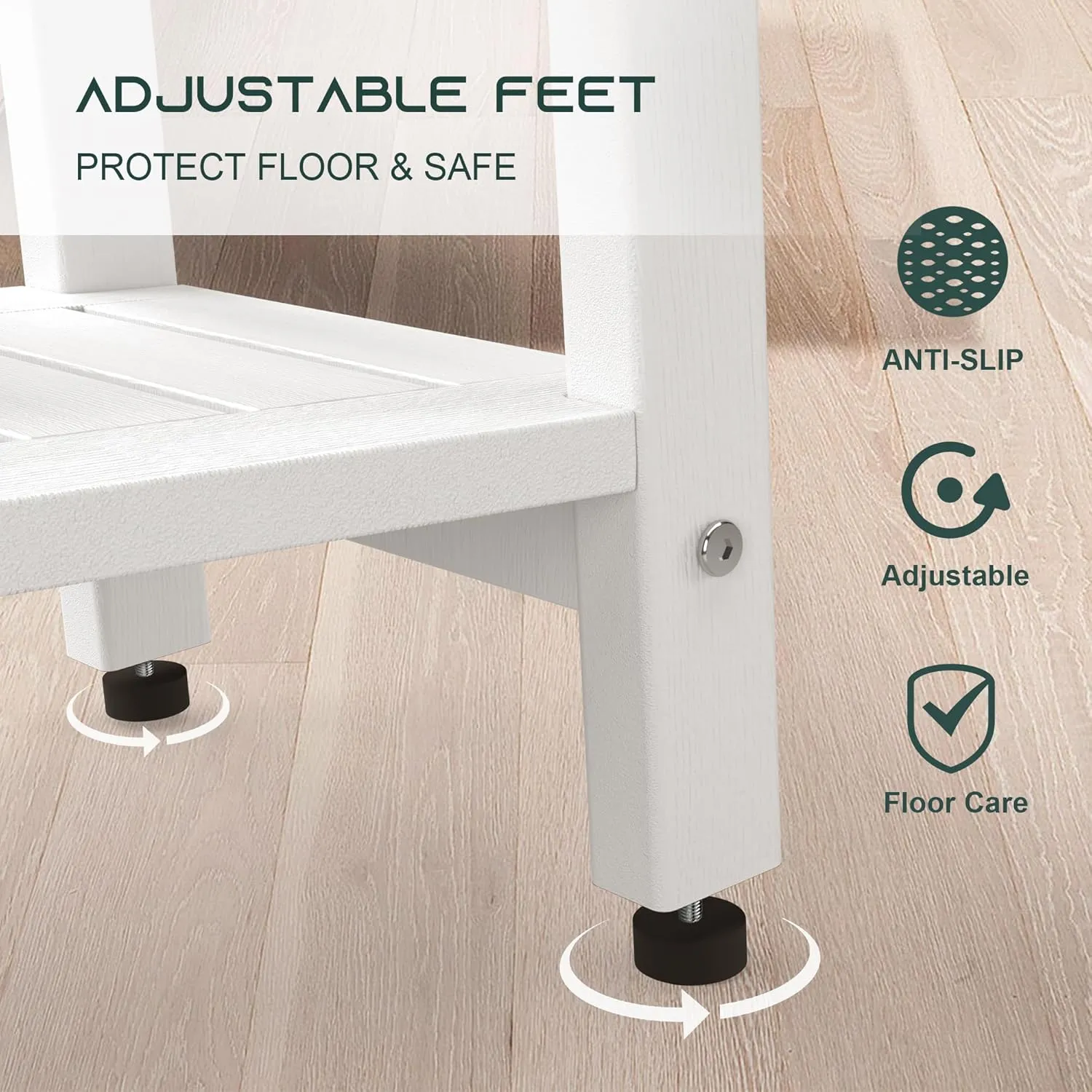 Shower Bench for Inside Shower - White HDPE Shower Stool Waterproof - Spa Bathroom Seat Chair with Handle, Storage Shelf, Adjustable Feet - Indoor/Outdoor, Weather Resistant