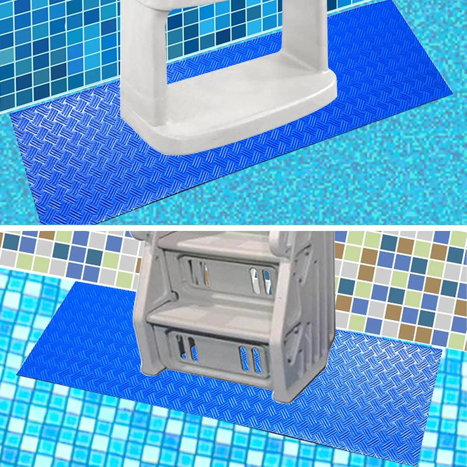SKARUMMER Swimming Pool Ladder Mat - Protective Pool Ladder Pad Step Mat with Non-Slip Texture, Blue Medium Pool Step Mat, Pool Liner Protection Mat 36 inch X 17 inch
