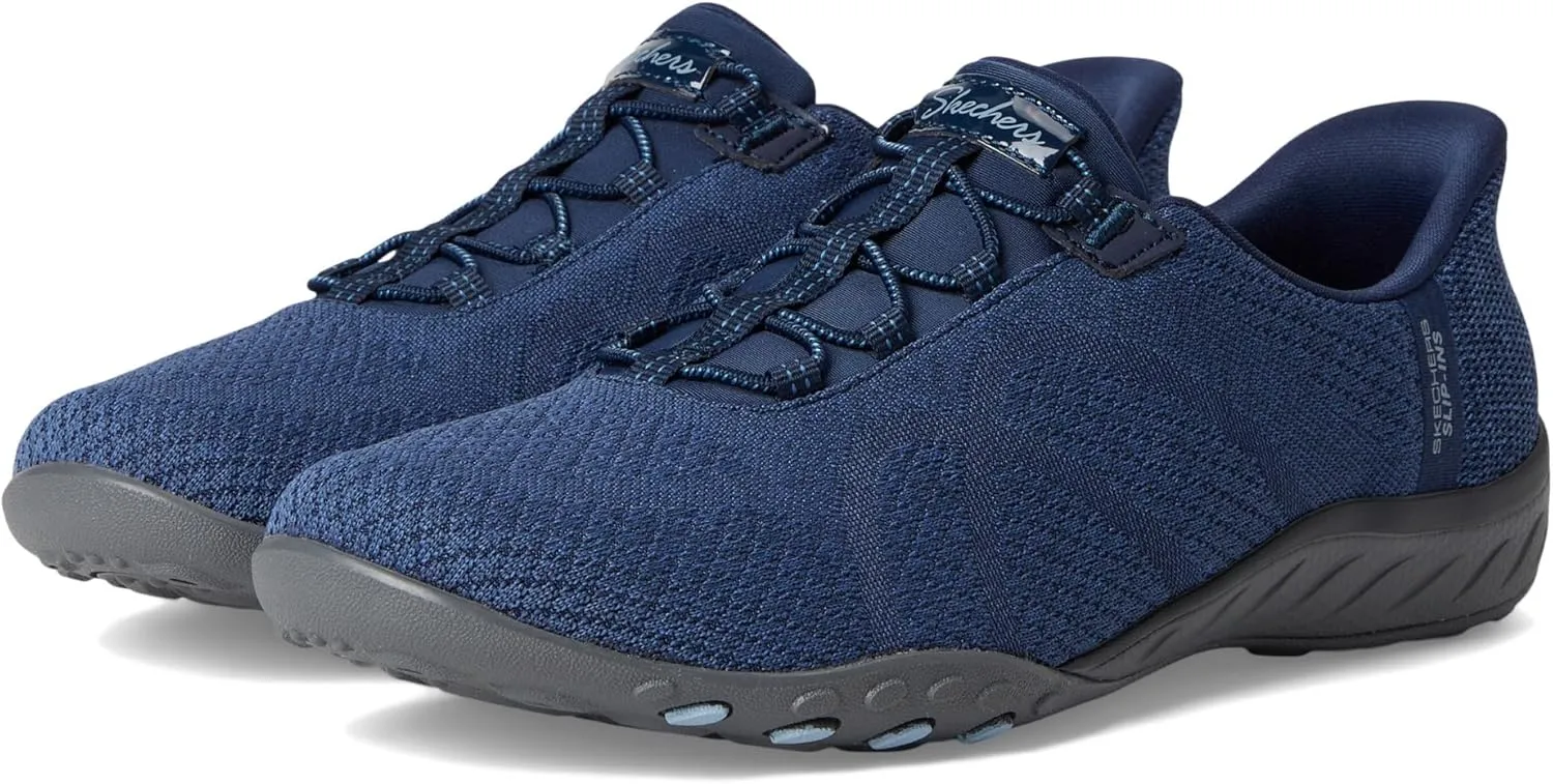 Skechers Modern Comfort Women's Women's Breathe Easy-Knitty Waves Hands Free Slip-Ins Sneaker, Navy, 8.5