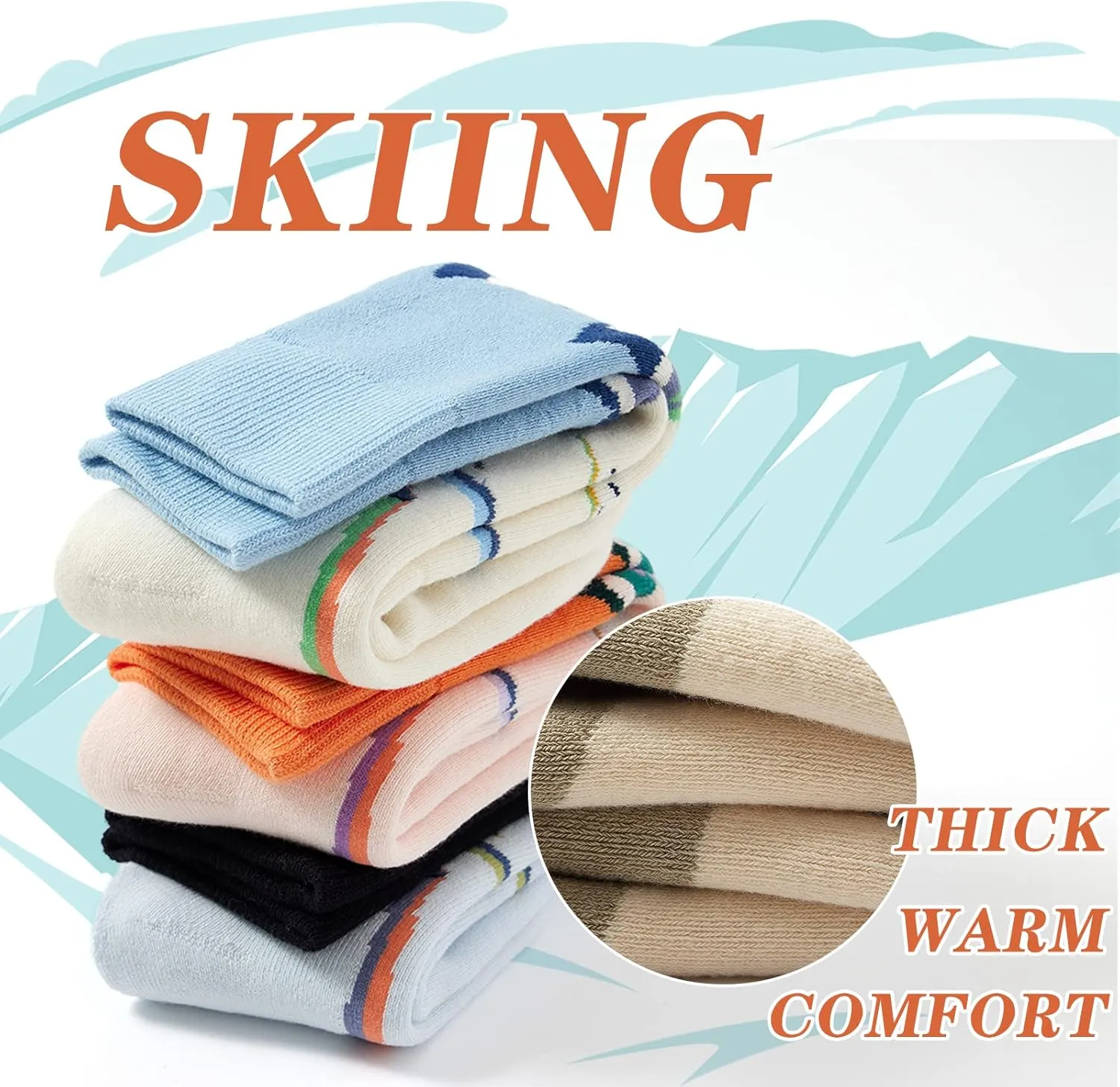 Ski Socks Kids Boys Winter Warm Snowboarding Socks for Boys Girls Thick Thermal Skating Socks 3 Pack