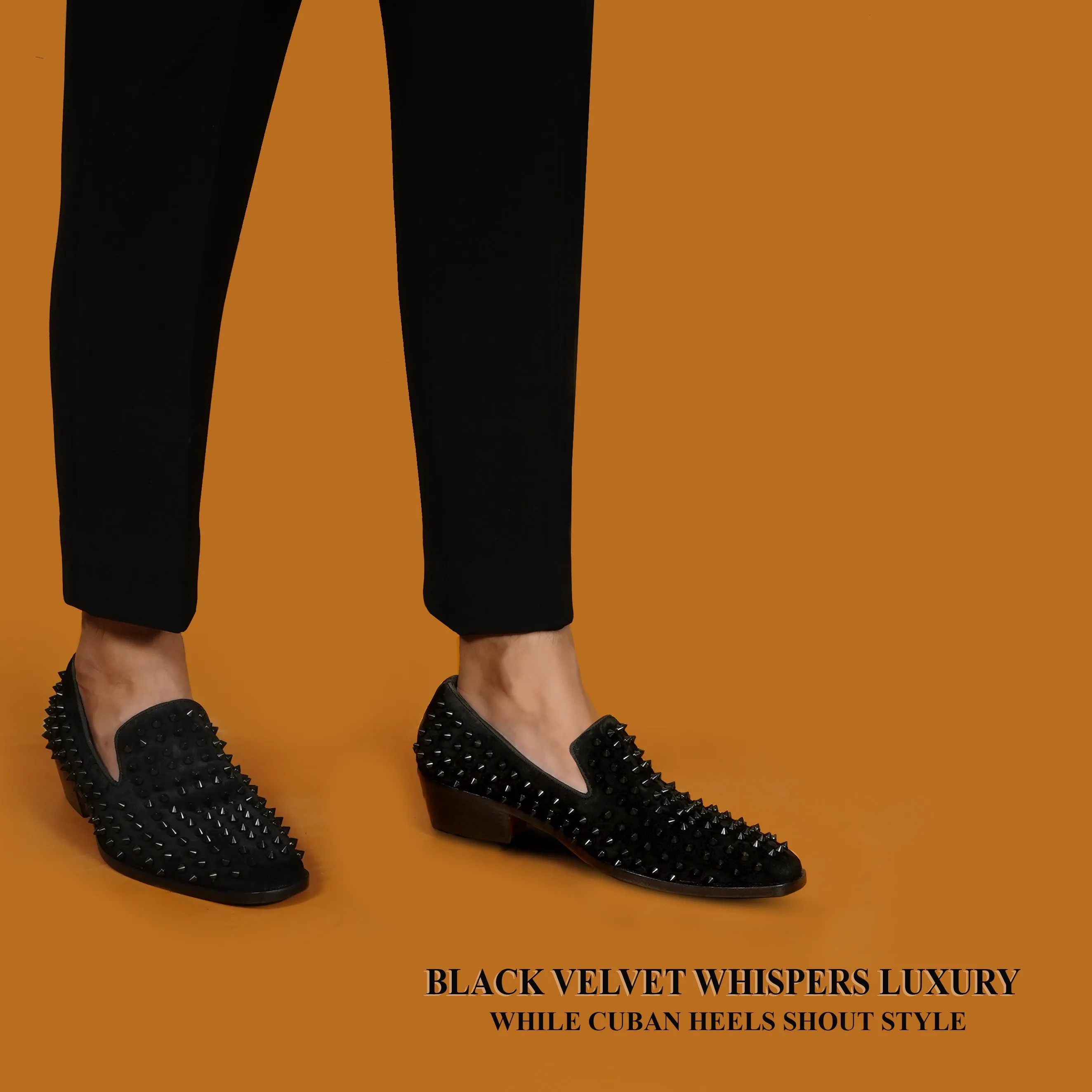 Sleek Toe Black Slip-On Shoes with Cuban Heel
