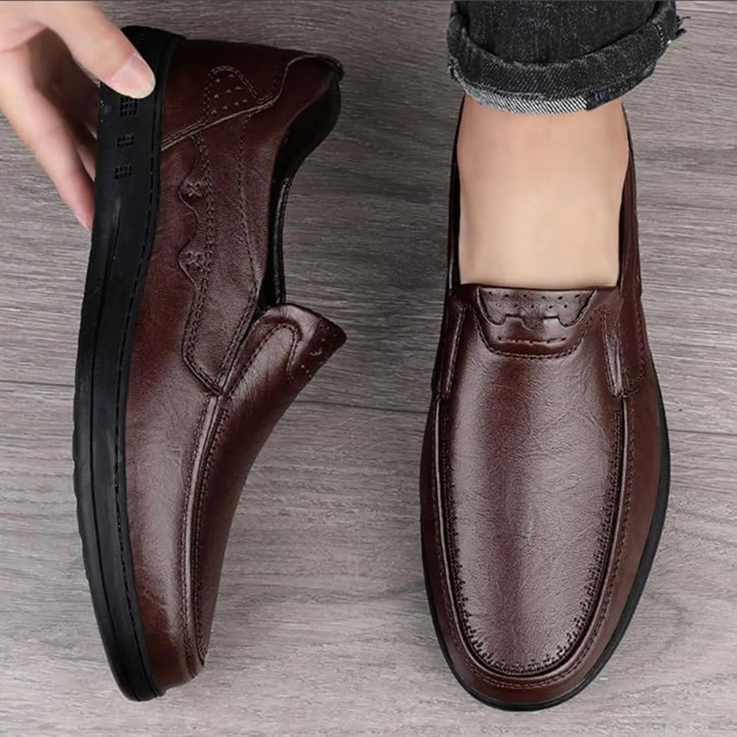 Slip On Classic Business Pointed Toe Shoes, Leather Men's Luxury Dress Shoes Elegant Wedding Prom Non Slip Oxford Fashion Comfortable Genuine Leather