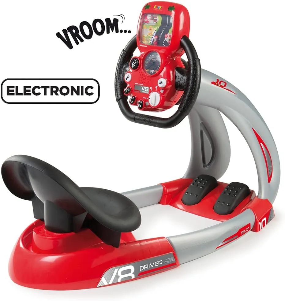 Smoby: V8 Driver, Kids Can Play and Develop Real Life Skills, Features Includes Back Lit Screen, Real Sounds and Mechanical Pedals, for Ages 3 and up