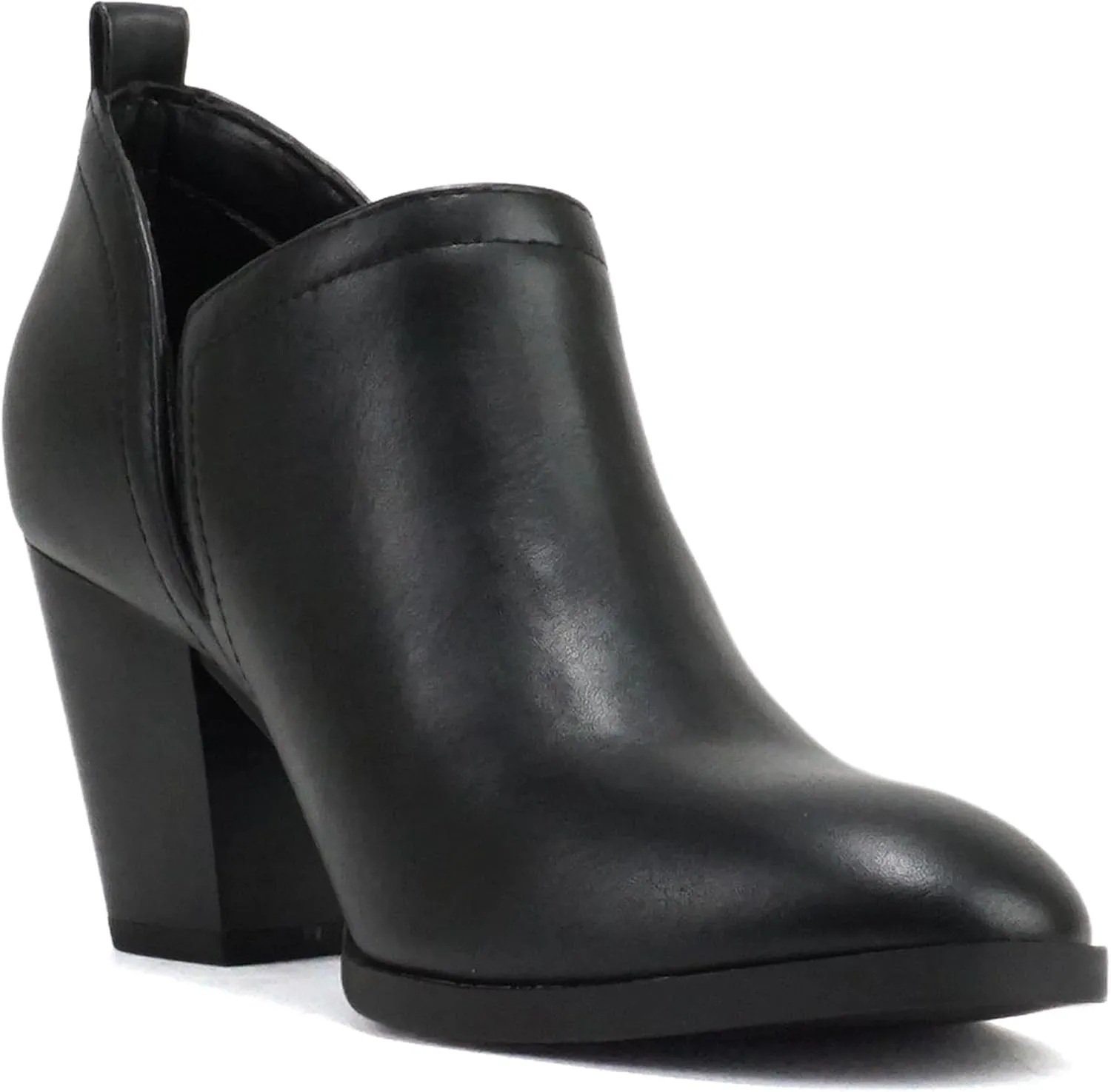 Soda “GAMEY” ~ Women Almond Toe V-Cut Slip-On Medium Stack Heel Ankle Bootie Shootie