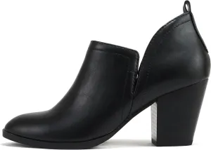 Soda “GAMEY” ~ Women Almond Toe V-Cut Slip-On Medium Stack Heel Ankle Bootie Shootie