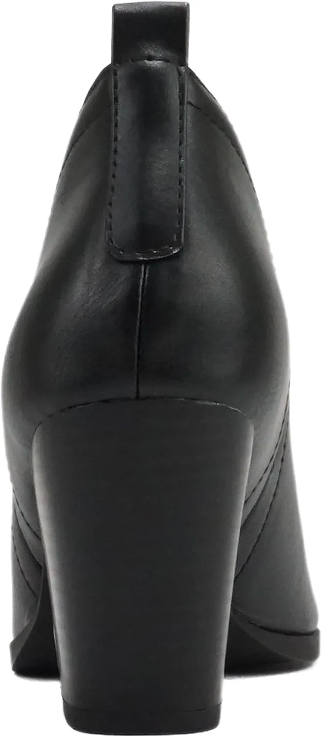 Soda “GAMEY” ~ Women Almond Toe V-Cut Slip-On Medium Stack Heel Ankle Bootie Shootie