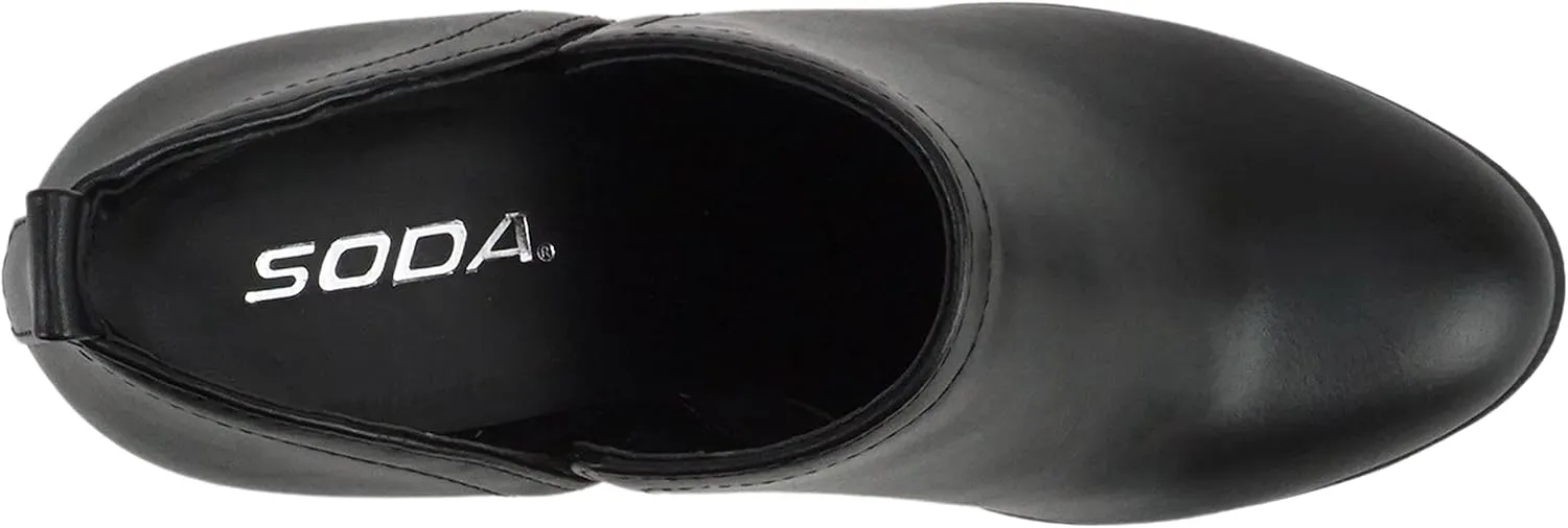 Soda “GAMEY” ~ Women Almond Toe V-Cut Slip-On Medium Stack Heel Ankle Bootie Shootie