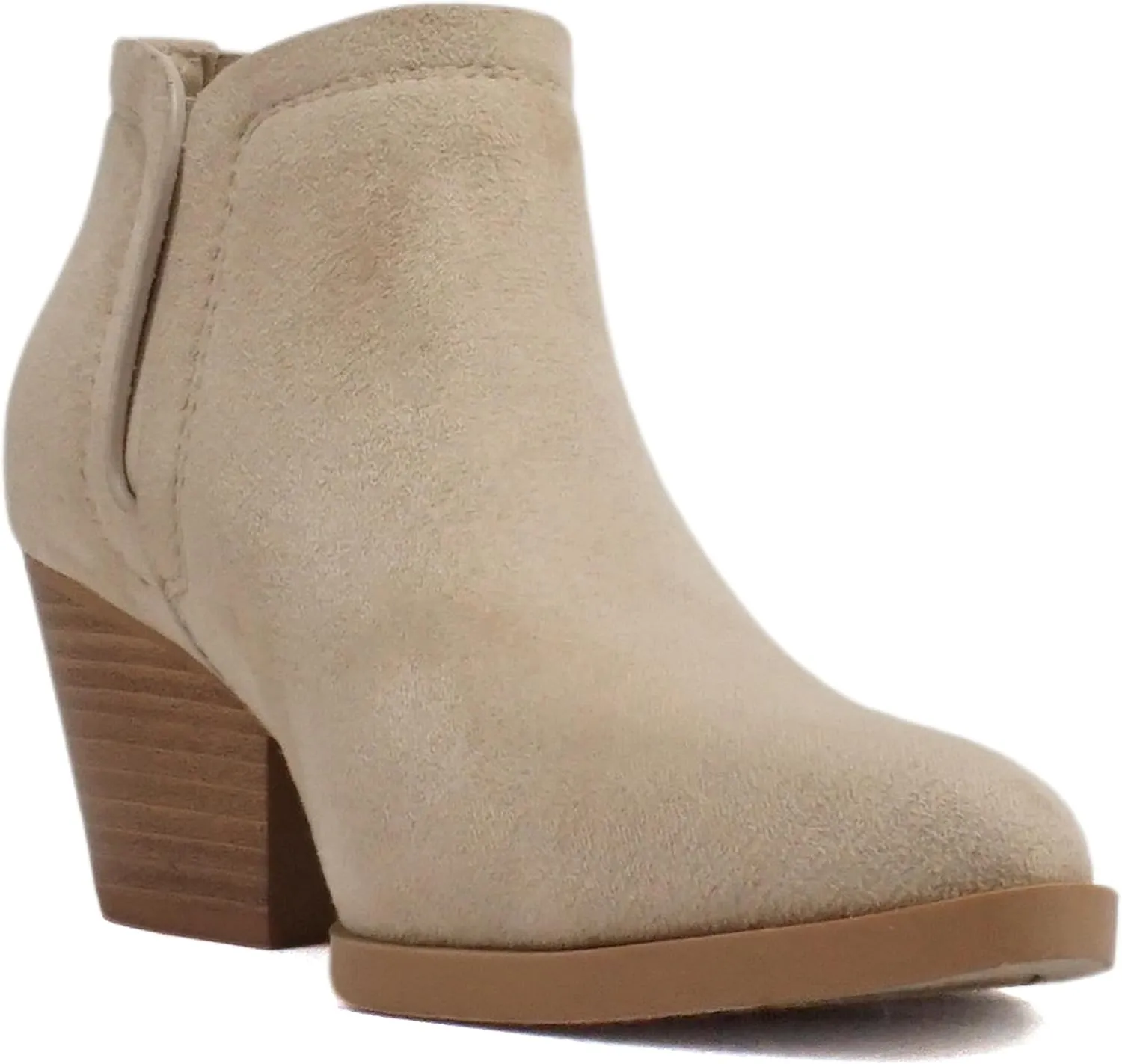 Soda “GWEN” ~ Women Pointed Toe Slip-On Elastic Gore Low Stack Heel Ankle Bootie