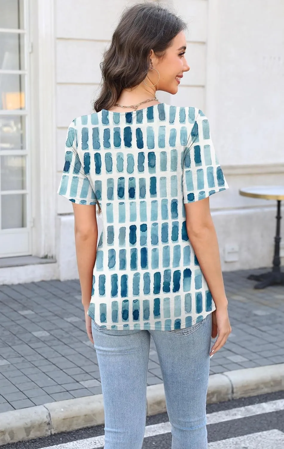 Soesdemo Womens Summer Tops Asymmetrical Neck Short Sleeve Button Dressy Casual Lightweight Tunic T Shirts Blouse