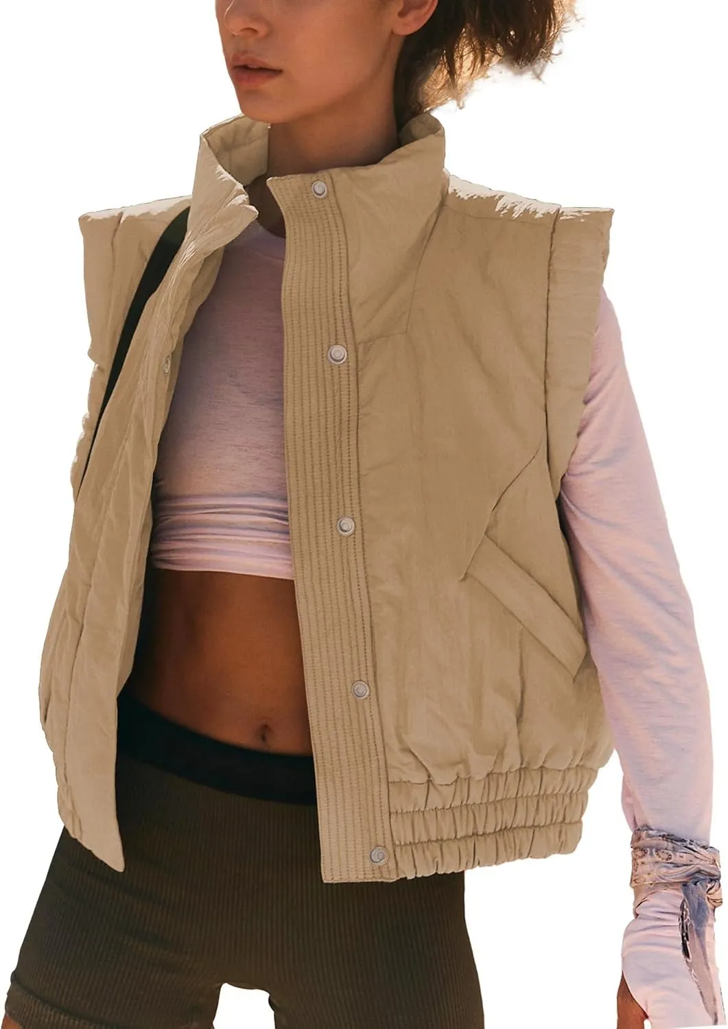 Songling Womens Cropped Puffer Vest High Neck Lightweight Mujer Quilted Puffy Vests Fall Jacket 2024 with Pockets