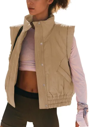Songling Womens Cropped Puffer Vest High Neck Lightweight Mujer Quilted Puffy Vests Fall Jacket 2024 with Pockets