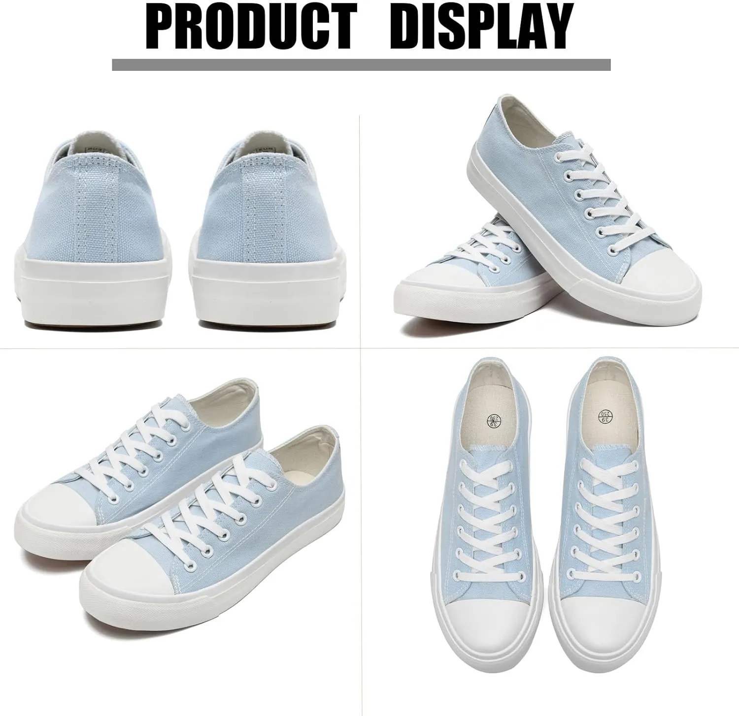Soofylia Women's Canvas Fashion Sneakers, Grey, Flat Heel, Lace-Up, Lightweight, Breathable, Casual, Summer, Skateboarding