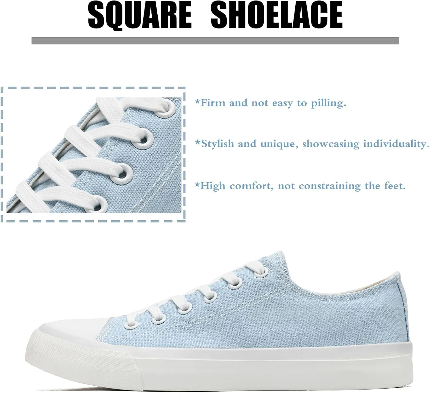 Soofylia Women's Canvas Fashion Sneakers, Grey, Flat Heel, Lace-Up, Lightweight, Breathable, Casual, Summer, Skateboarding