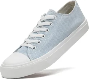Soofylia Women's Canvas Fashion Sneakers, Grey, Flat Heel, Lace-Up, Lightweight, Breathable, Casual, Summer, Skateboarding