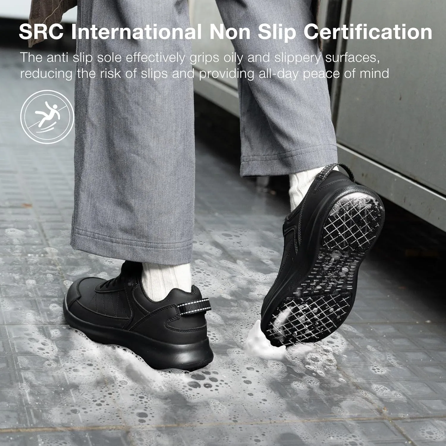 SPIEZ Women's Non Slip Shoes, SRC Certified Slip Resistant Work Sneakers for Restaurant, Kitchen, Hospital, Lightweight Nursing Footwear with Anti-Fatigue Tech