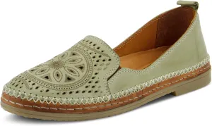 Spring Step Women's Ingrid Slip-On Premium Leather Loafers - Laser Cutout Design, Elastic Goring, Lightweight Flat Sole