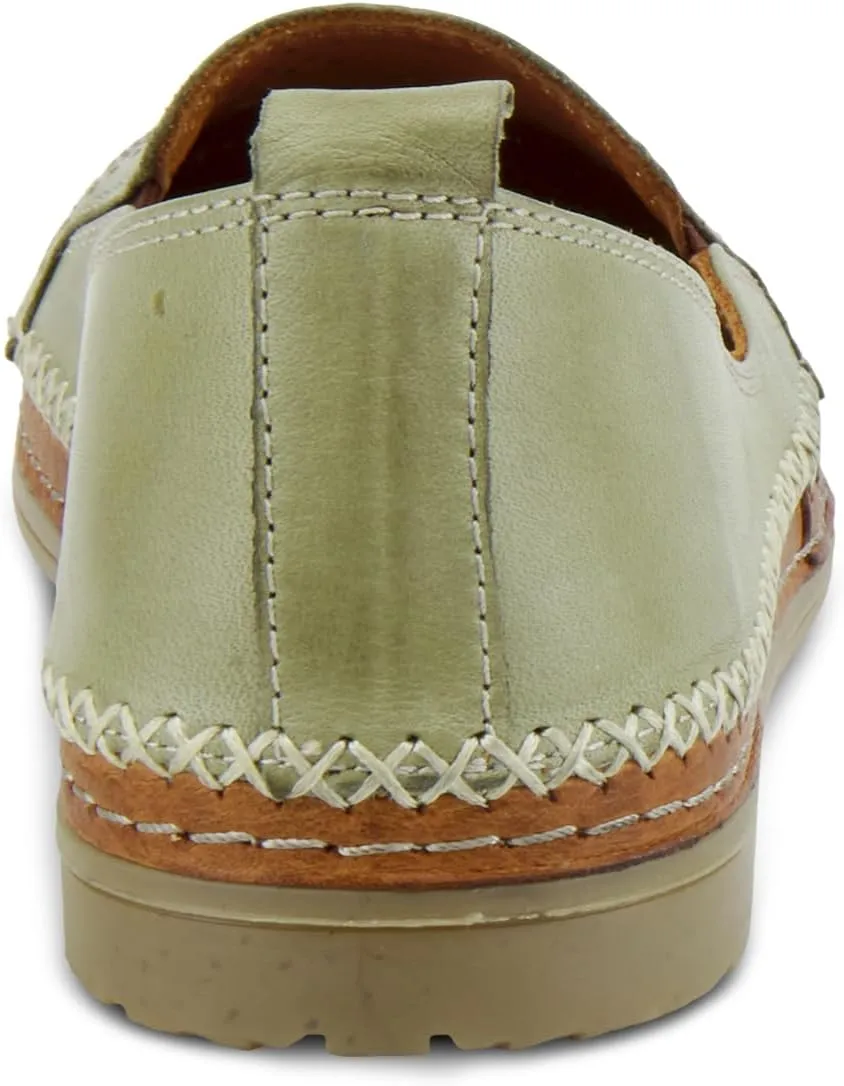 Spring Step Women's Ingrid Slip-On Premium Leather Loafers - Laser Cutout Design, Elastic Goring, Lightweight Flat Sole