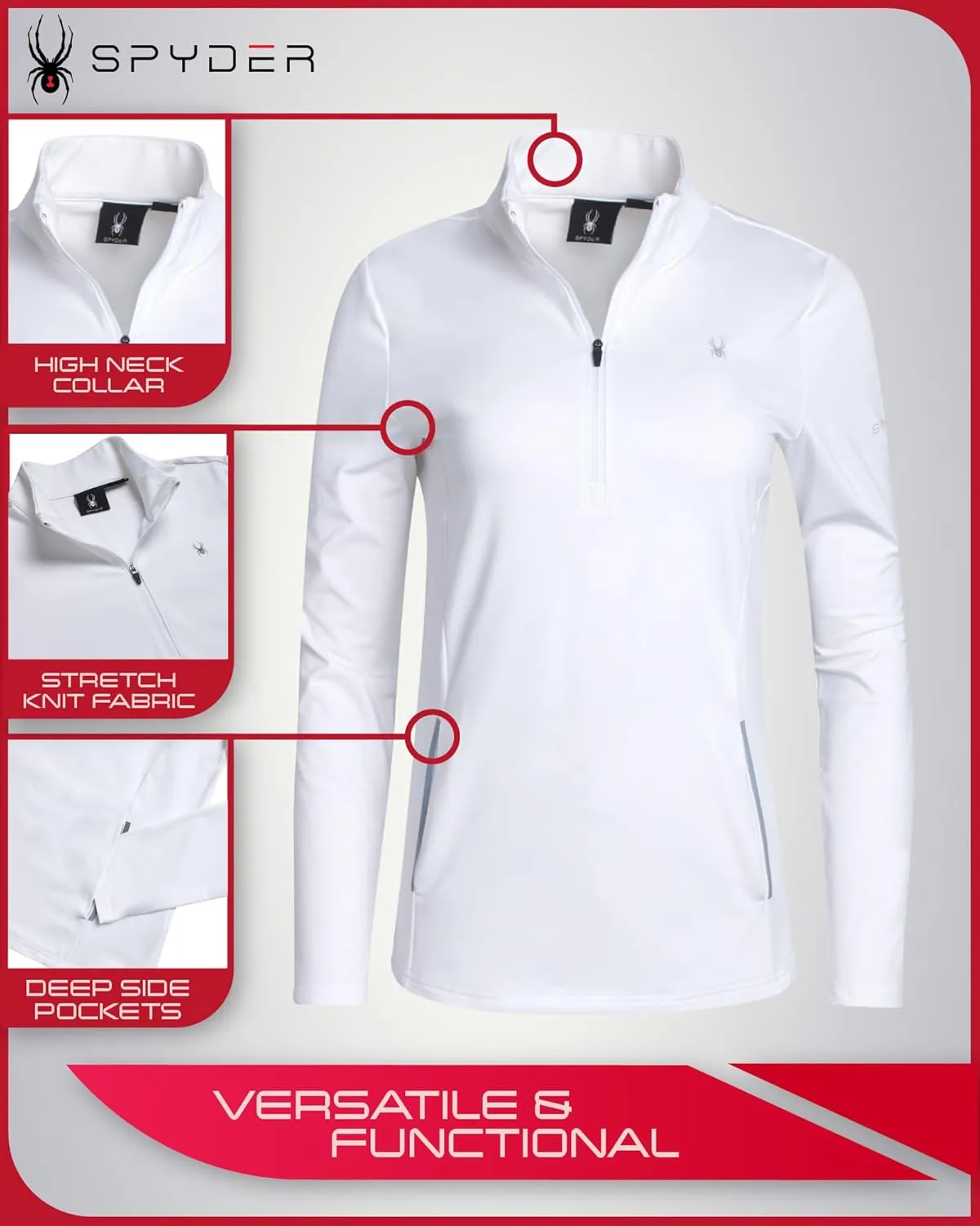 Spyder Womens Quarter Zip Pullover - Lightweight UPF50  1/4 Zip Mock Neck Sweatshirt - Hiking Running Workout Tops for Women