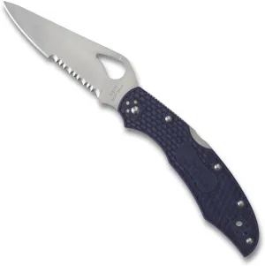 Spyderco Byrd Cara Cara 2 Lightweight Knife with 3.75" Stainless Steel Blade and Blue Non-Slip FRN Handle - CombinationEdge - BY03PSBL2