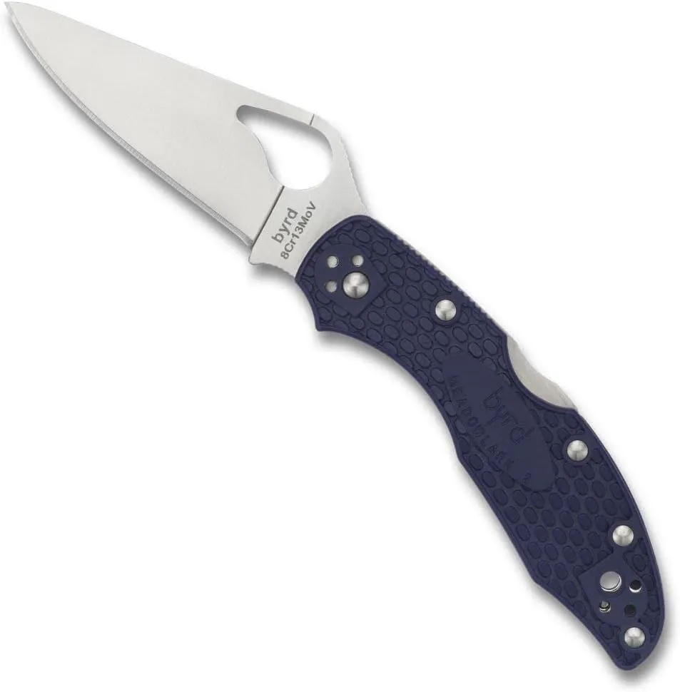 Spyderco Byrd Meadowlark 2 Lightweight Folding Utility Knife with 2.90" Stainless Steel Blade and Blue Non-Slip FRN Handle - Everyday Carry - PlainEdge - BY04PBL2