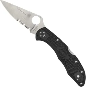 Spyderco Delica 4 Lightweight Knife with Flat Ground Steel Blade and Tunnel to Towers Black FRN Handle - CombinationEdge - C11FPSBKBL