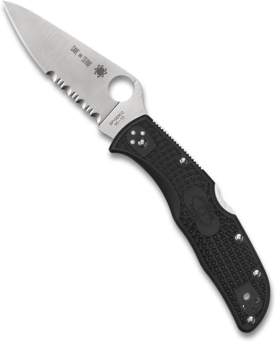 Spyderco Endela Lightweight Knife with Flat Ground Steel Blade and Wildland Firefighter Foundation Black FRN Handle - CombinationEdge - C243FPSBKRD