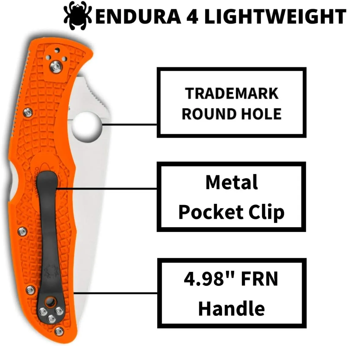 Spyderco Endura 4 Lightweight Signature Knife with 3.80" VG-10 Steel Blade and Orange FRN Handle - PlainEdge - C10FPOR