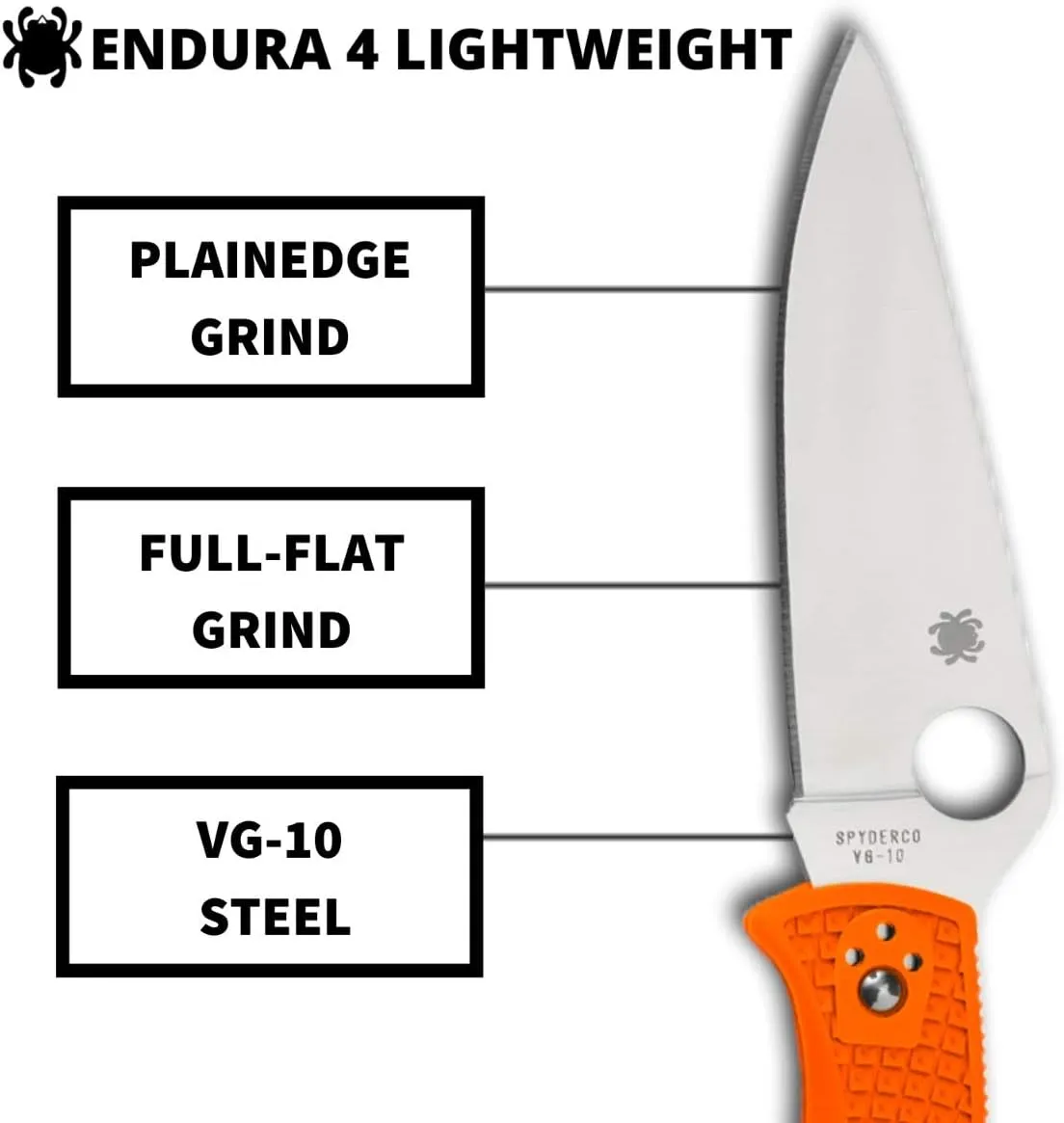 Spyderco Endura 4 Lightweight Signature Knife with 3.80" VG-10 Steel Blade and Orange FRN Handle - PlainEdge - C10FPOR